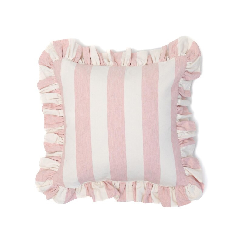 Ruffle Cushion in Pink Stripe - Etsy | Etsy (US)