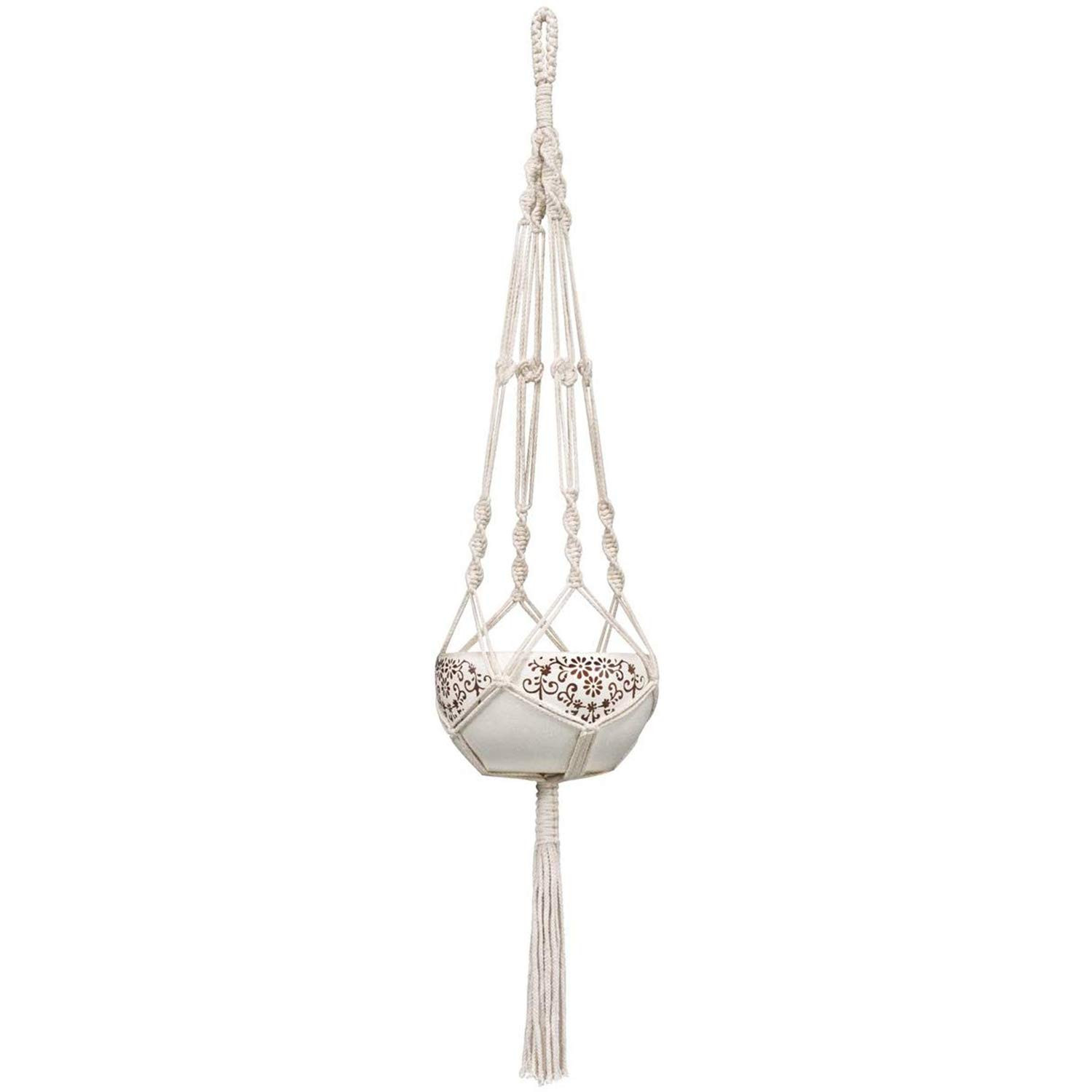 Mkono Macrame Plant Hanger Indoor Outdoor Hanging Planter Basket Cotton Rope 4 Legs 41 Inch | Amazon (US)