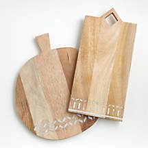 Isadore Round Marble Inlay Wood Serving Board + Reviews | Crate & Barrel | Crate & Barrel