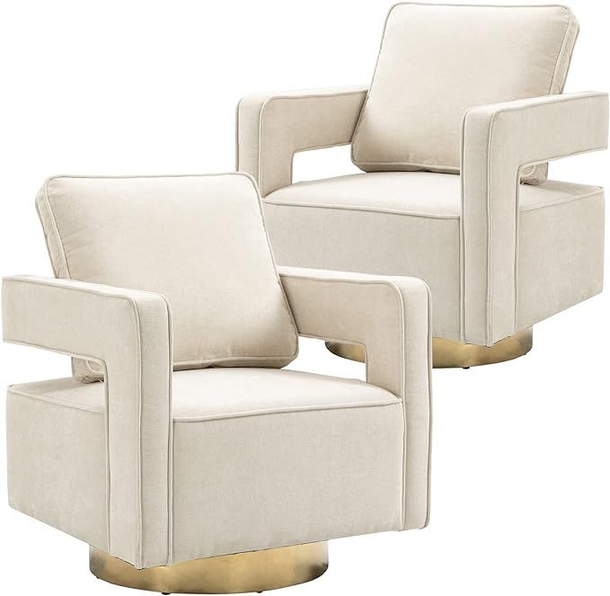 Dxacvkc Swivel Barrel Chair Set of 2, Accent 360° Swivel Club Chairs with Gold Metal Base and Cu... | Amazon (US)