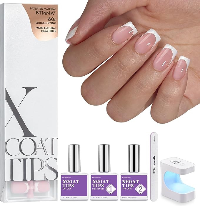 BTArtboxnails XCOATTIPS Gel Nail Kit - Short Squre French Tip Press on Nails Kit, Pink Soft Gel N... | Amazon (US)