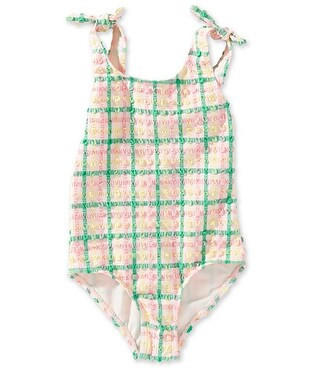 Little Girls Scoop Seersucker Gingham Bow One Piece Swimsuit | Dillard's