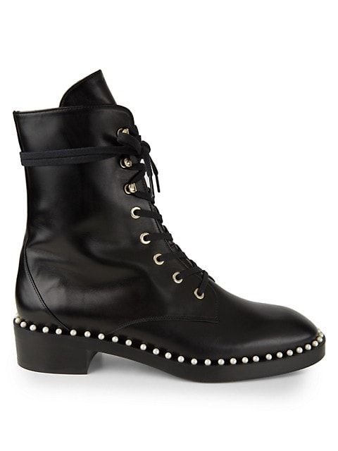 Sondra Faux Pearl-Embellished Leather Combat Boots | Saks Fifth Avenue