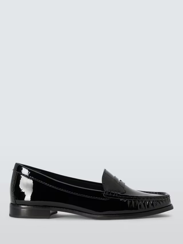 John Lewis Pennie Wide Fit Patent Leather Loafers, Black | John Lewis (UK)