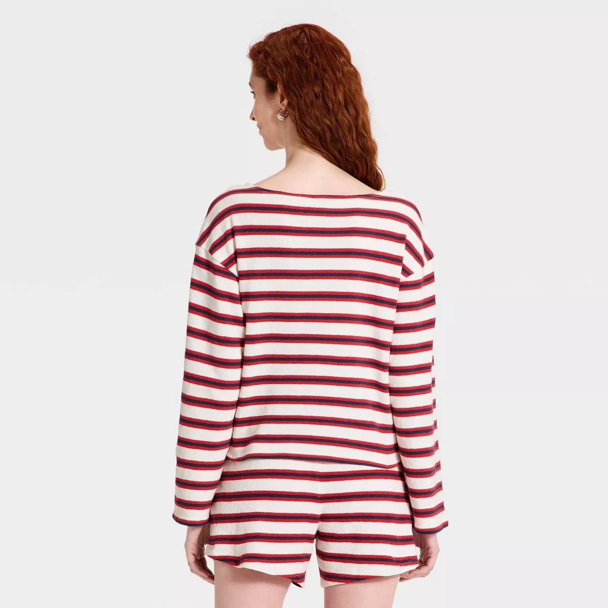 Women's Long Sleeve Boat Neck T-Shirt - Universal Thread™ Cream Striped S | Target