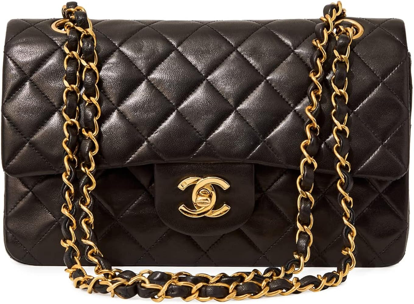CHANEL Women's Pre-Loved Black Lambskin 2.55 9" Bag | Amazon (US)