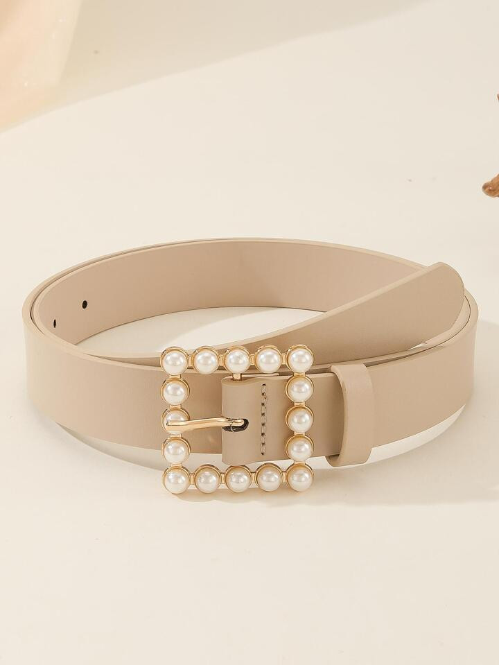 1pc Faux Pearl Square Three-Level Buckle Women's Belt, Fashionable Ladies' Waistband Pairing With... | SHEIN