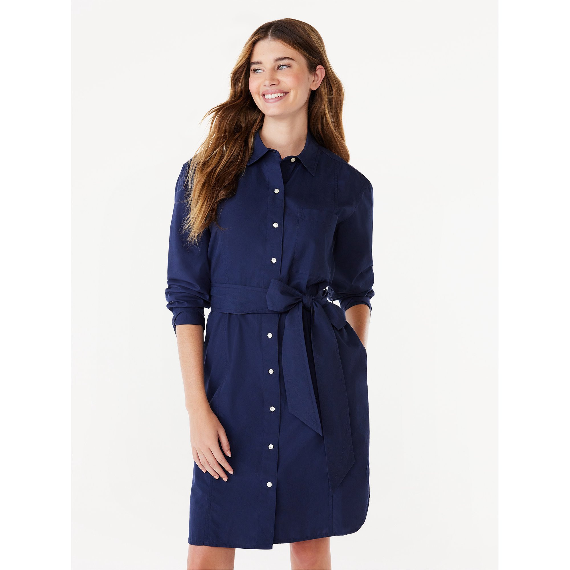 Free Assembly Women's Belted Mini Shirtdress with Long Sleeves, Sizes XS-XXL | Walmart (US)
