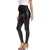Foucome Maternity Faux Leather Leggings High Waisted Stretchy Comfy Pants Tights Over The Belly | Amazon (US)