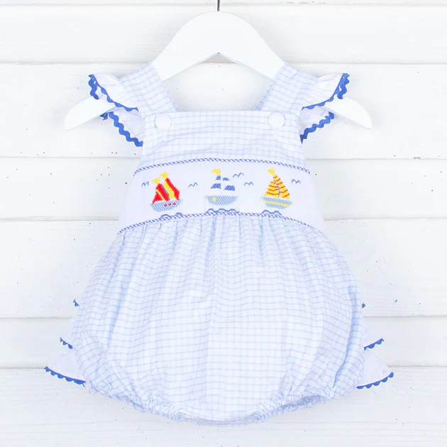 Sail On Blue Windowpane Leah Ruffle Bubble | Classic Whimsy