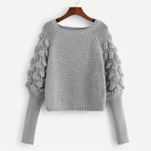 Leg-0f-mutton Sleeve Solid Sweater | SHEIN