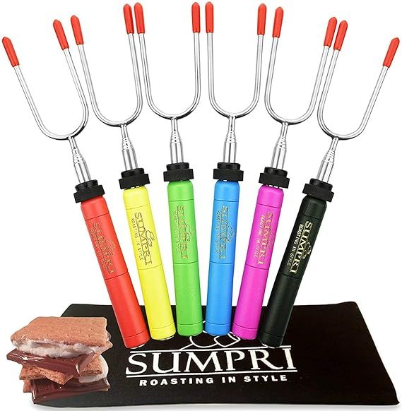 SUMPRI Marshmallow Roasting Sticks, Smores Skewers Telescoping Rotating Forks Set of 6 Hot Dog Fi... | Amazon (US)
