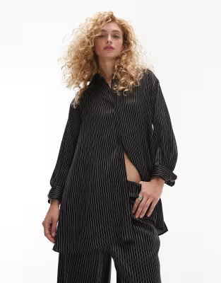 Topshop co-ord oversized stripe satin shirt in black  | ASOS | ASOS (Global)