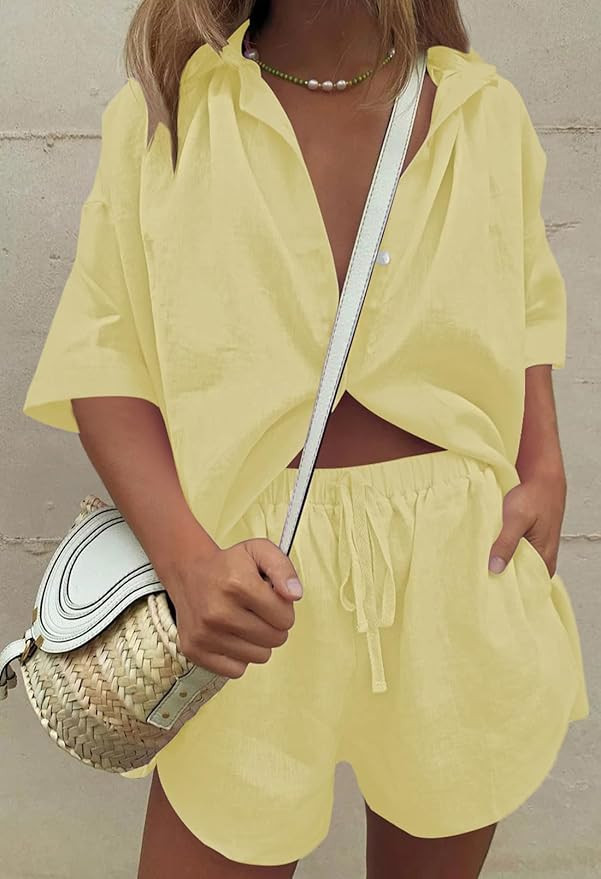 Fixmatti Women 2 Piece Outfit Summer Short Sleeve Top and Shorts Sweatsuit Set | Amazon (US)