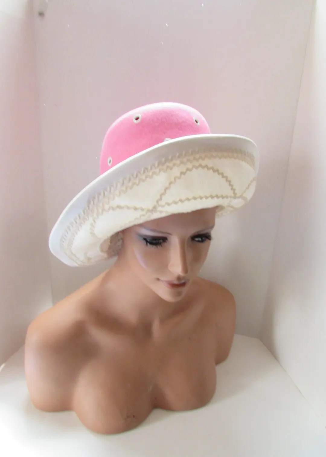 Vintage 1970 Era High Crown Hat Peony Pink Felt White Stitched Brim Mr. Glenn - Etsy | Etsy (US)