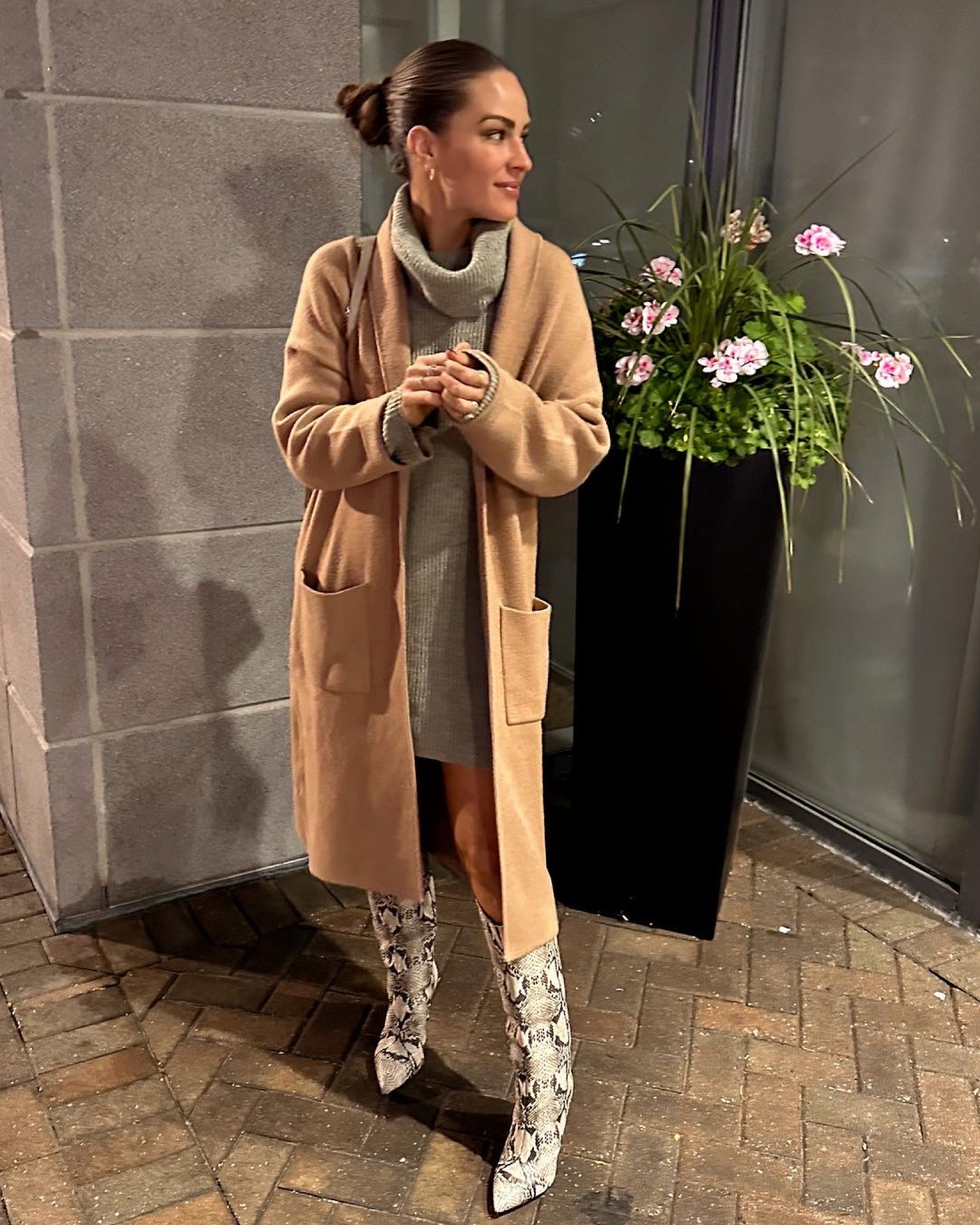 Fall date night outfit. This sweater dress is such a pretty color! In a size S. My coatigan is a size XS/S. Boots fit TTS or size up a 1/2 size if you’ll wear with thicker socks. 

#LTKSeasonal