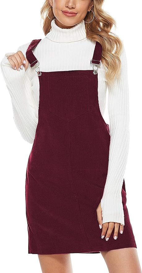 Amazon.com: Hooever Women's Cute Corduroy Overall Bib Dress Pinafore Suspender Dress Skirt Jumper... | Amazon (US)