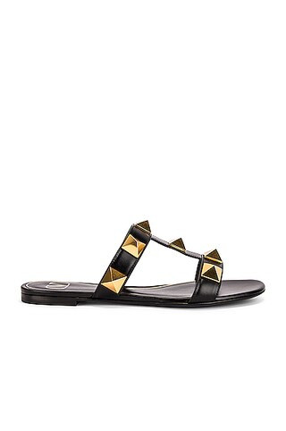 Valentino Garavani Roman Stud Slides in Nero | FWRD | FWRD 