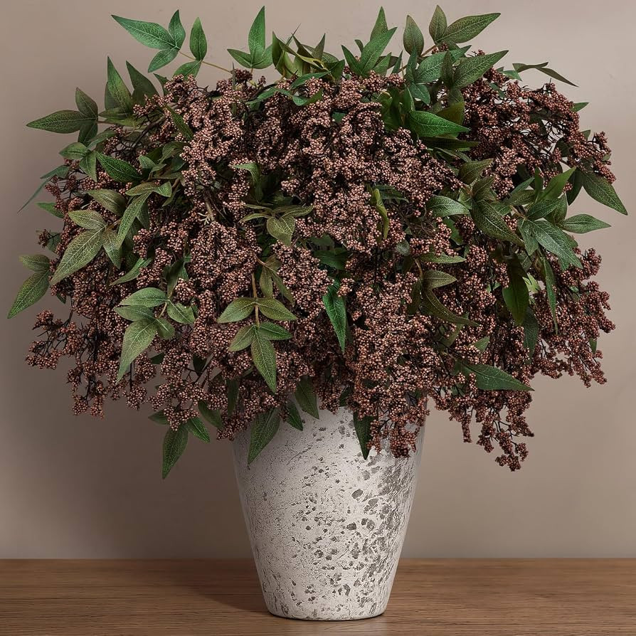 4Pcs 34in Dark Brown Nandina Berry Stems for Vase, Full & Dense Branches | Amazon (US)