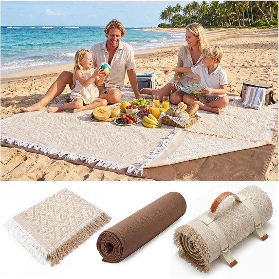 2 in 1 Extra Large Boho Beach Blanket Towel Sand Free Outdoor Picnic Mat Giant Oversized Xl Big J... | Walmart (US)