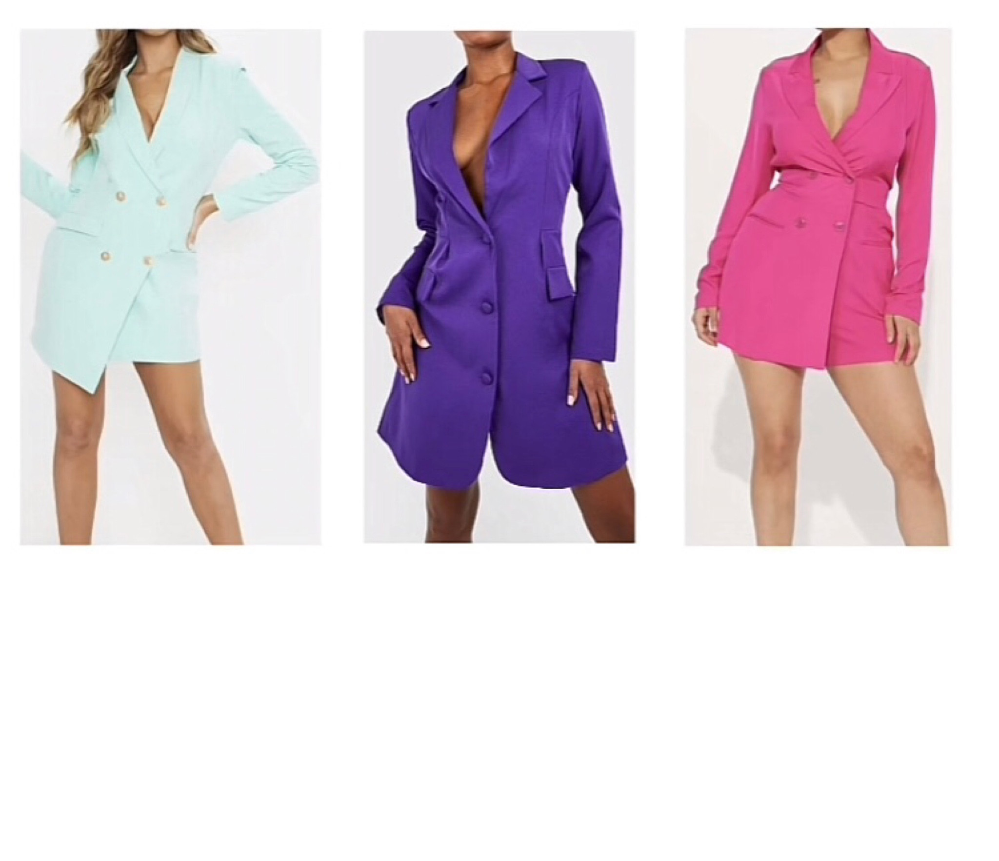 Blazer dresses with bright pops of color! #blazers #blazerdress #pinkdress #greendress #purpledress #blazerdresses
