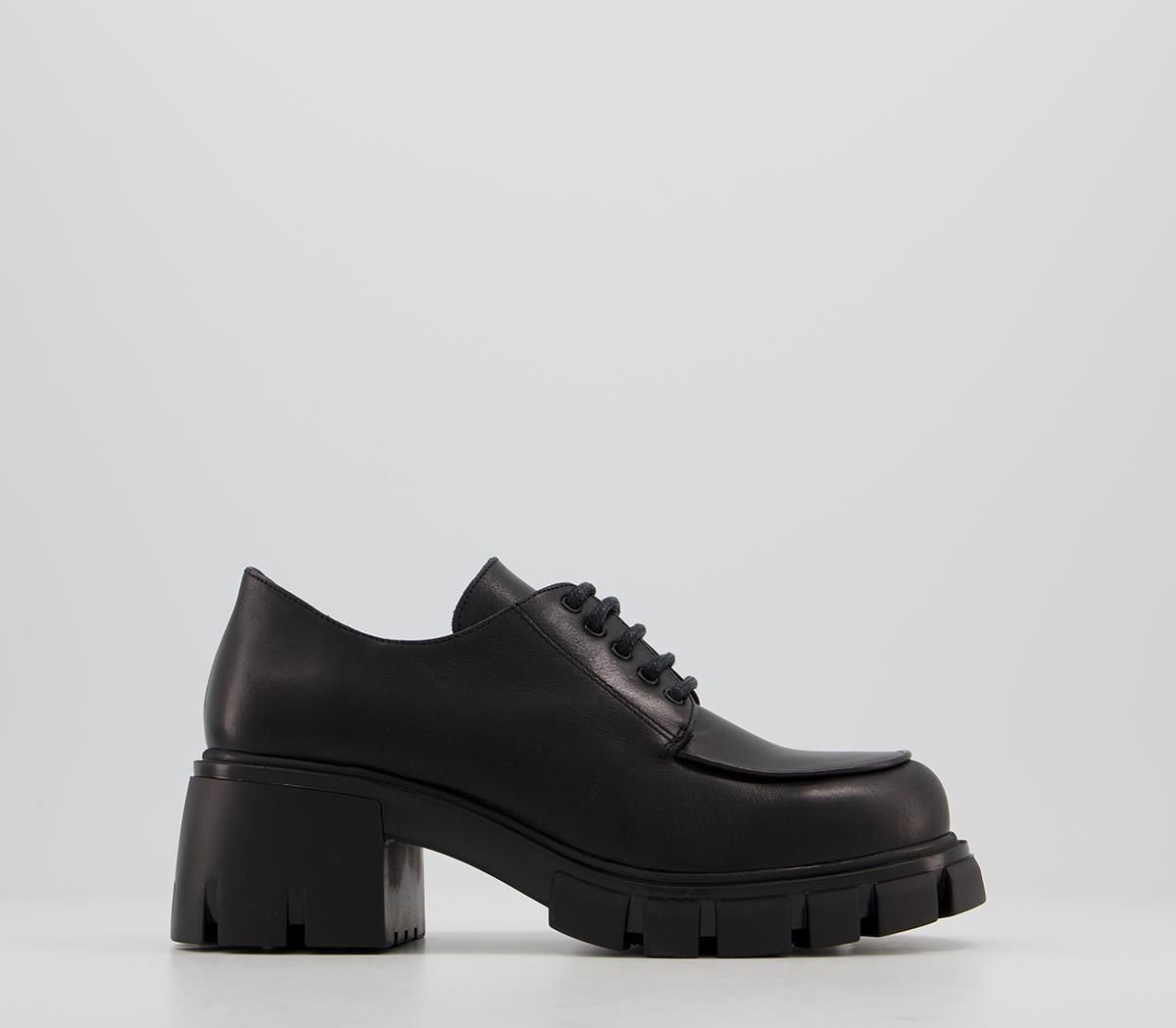 Office Matcha Chunky Sole Lace Up Soft Black Leather - Mid Heels | OFFICE London (UK)