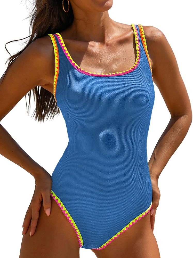 popvil Women's One Piece Swimsuits 2025 Tummy Control -Modest Neon 1 Piece Bathing Suit Beach Out... | Amazon (US)