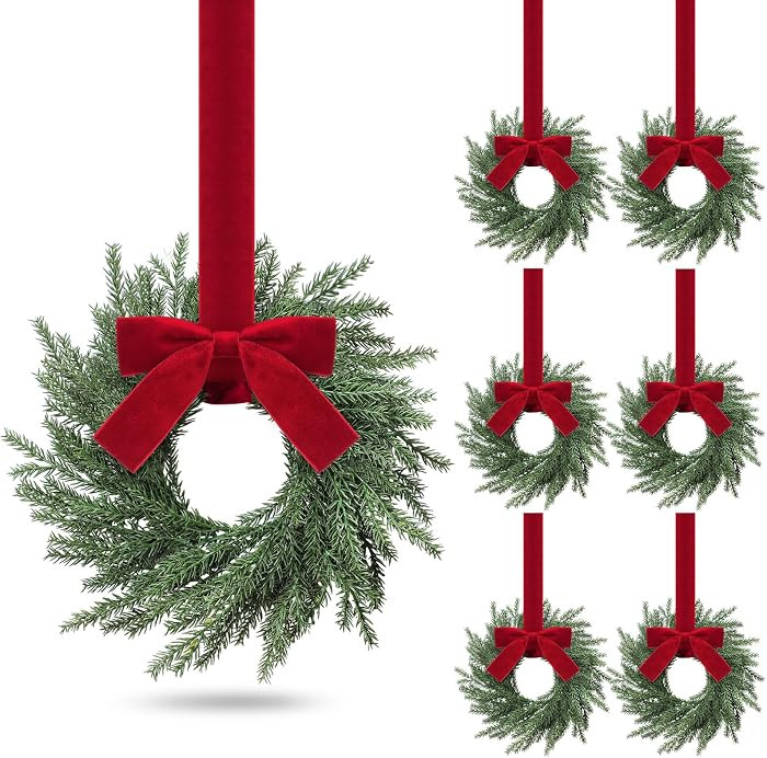 6 Pcs Christmas Small Norfolk Wreaths 12.6 Inch Xmas Pine Wreaths | Amazon (US)