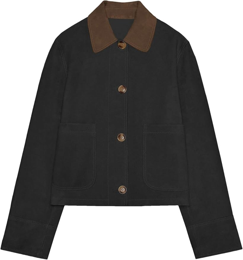 Mingzhu Women's Fall Faux Suede Contrasting Lapel Collar Jacket Long Sleeve Vintage Button Down S... | Amazon (US)