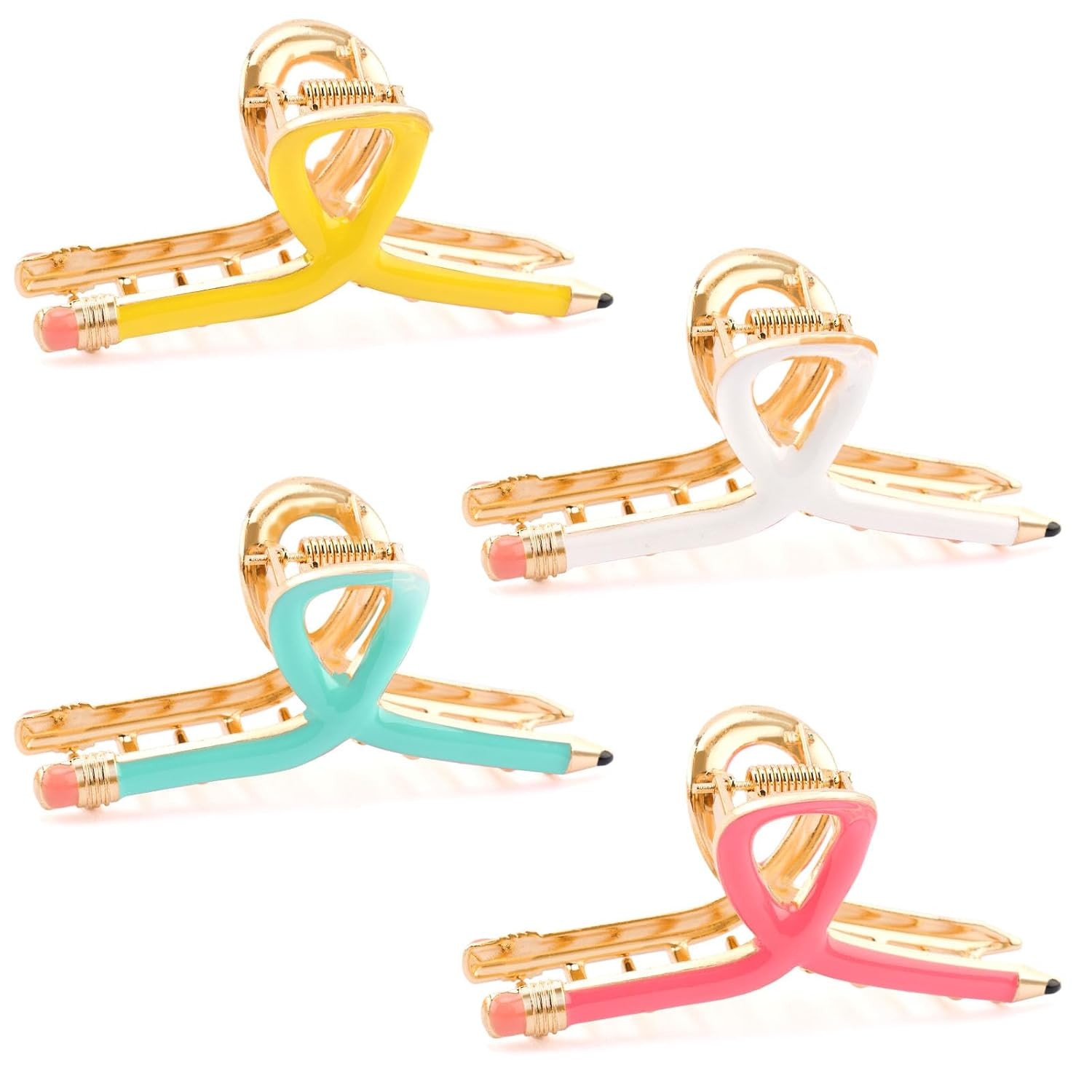 Chanaco Teacher Hair Clips Teacher Appreciation Gifts Accessories Pencil Claw Clips for Women Fun Hair Clip Bulk Yellow White Pink Blue | Amazon (US)