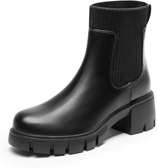 DREAM PAIRS Women's Elastic Chelsea Ankle Boots Fashion Low Chunky Heel Platform Lug Sole Short B... | Amazon (US)