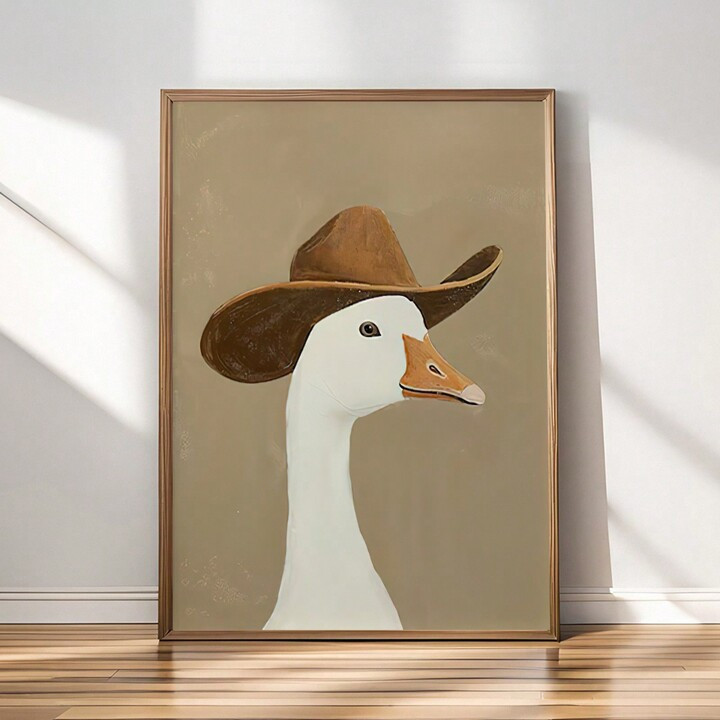 1pc Silly Cowboy Goose Print, Brown Western Nursery Printable Art, For Living Room & Bedroom Deco... | SHEIN