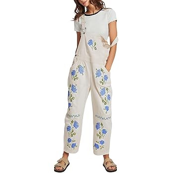 Kedera Floral Denim Overalls for Women Loose Fit Embroidered Jean Denim Bib Jumpsuit Barrel Pants... | Amazon (US)