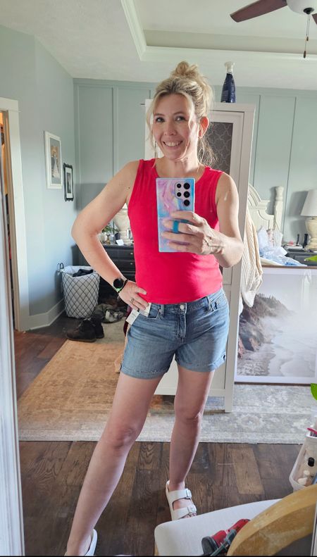 Red is perfect for the patriotic holidays Red tank top, denim shorts

#LTKSeasonal #LTKStyleTip #LTKOver40