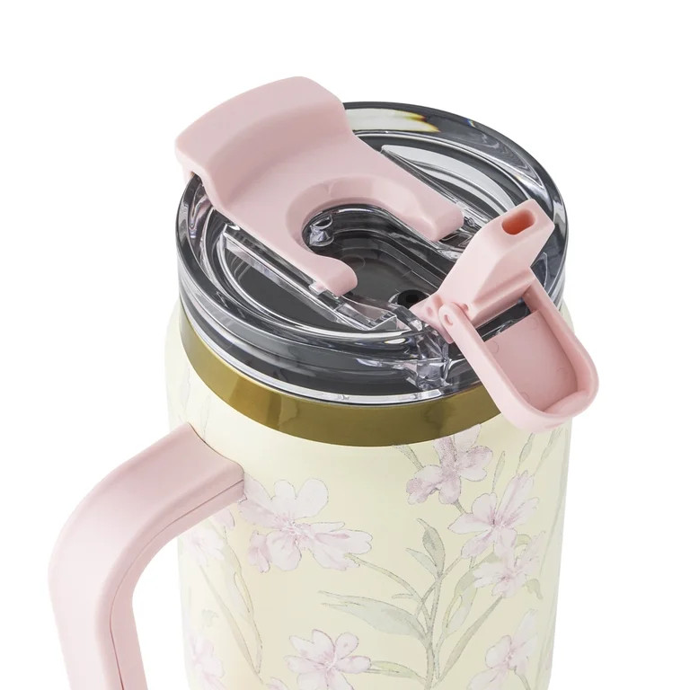 Thyme & Table 32oz Stainless Steel Luna Tumbler with Handle and Dual Straw Lid, Blossom Meadow | Walmart (US)