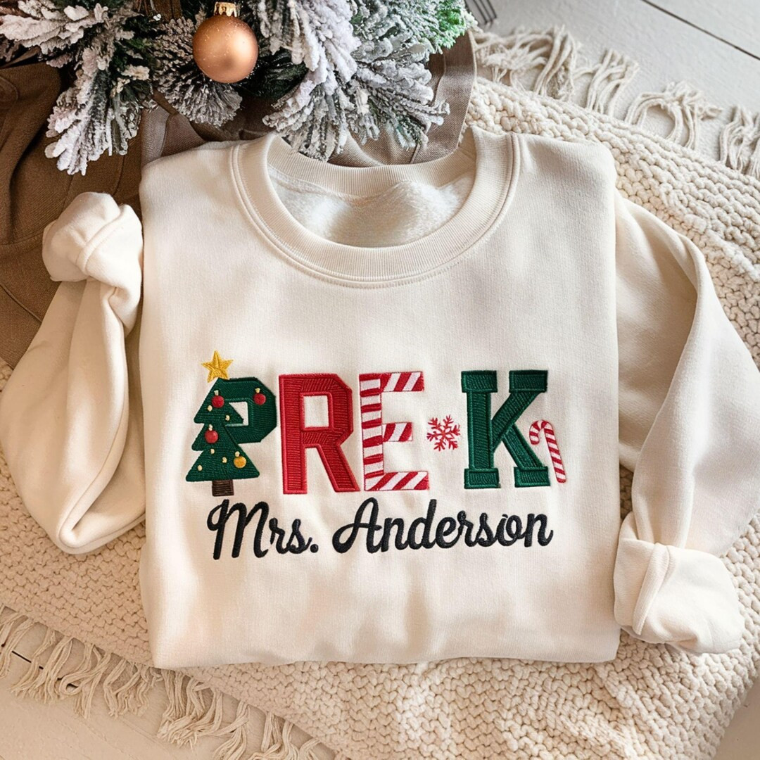 Embroidered Custom Christmas Teacher Sweatshirt, Holiday Shirt | Etsy (US)