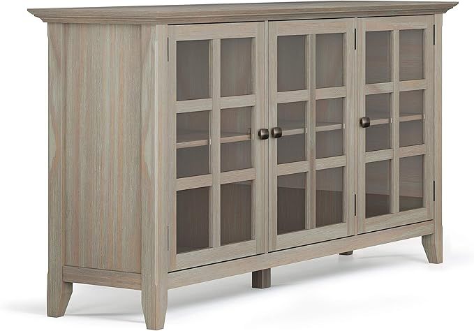SIMPLIHOME Acadian SOLID WOOD 62 inch Wide Transitional Wide Storage Cabinet in Distressed Grey, ... | Amazon (US)