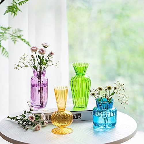 4Pcs/ Set Small Vase Different Geometric Stripe Shape, Bud Vases in Bulk Simplicity Colorful, Cute M | Amazon (US)