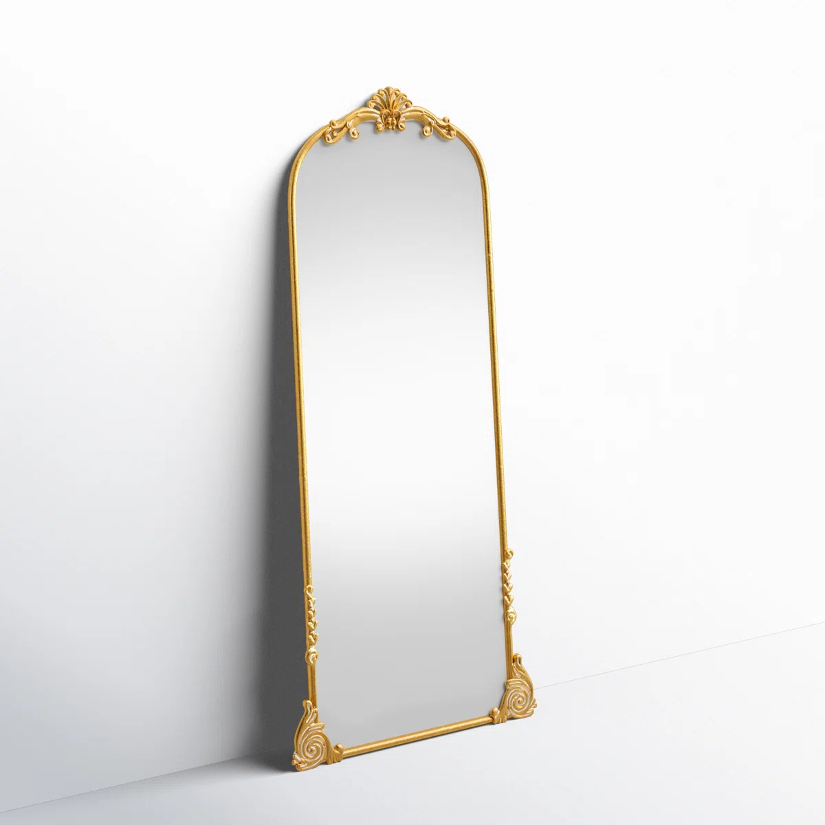 Hessie Gold Metal Scroll Tall Ornate Arched Baroque Room Floor Mirror, 28" x 1" x 48" | Wayfair North America