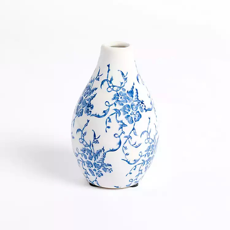 Blue and White Floral Ceramic Bud Vase, 5 in. | Kirklands