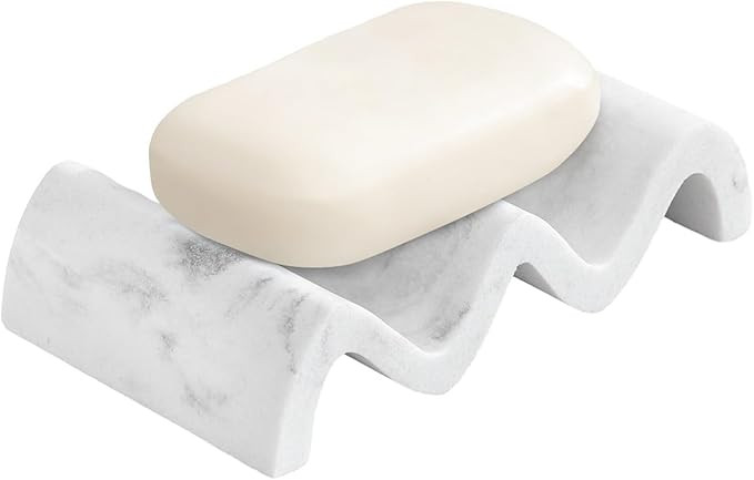 Luxspire Marble Shower Soap Dish - Self-draining Soap Tray, Sponge Holder - White | Amazon (US)
