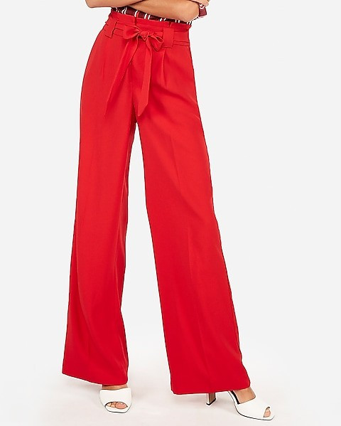 high waisted paperbag wide leg pant | Express