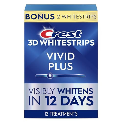 Crest 3D Whitestrips Vivid Plus, Teeth Whitening Strip Kit, 10 Treatments + 2 Bonus Treatments (Each with 1 Upper/1 Lower Strip), 24 Strips, 8 Levels Whiter, Teeth Whitening Kit | Amazon (US)
