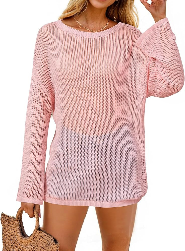 Arach&Cloz Women's Linen Summer Fall Lightweight Crochet Tops Beach Cover Up 2025 | Amazon (US)