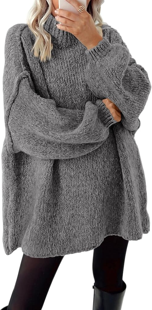 BTFBM Women's Long Pullover Sweaters 2025 Fall Winter Mock Neck Long Sleeve Thick Oversized Casua... | Amazon (US)