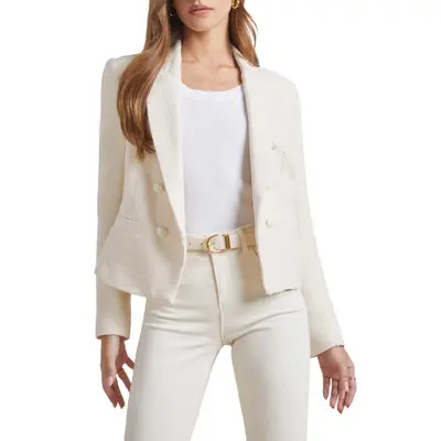 L'AGENCE Brooke Double Breasted Crop Cotton Blend Blazer in Dresden Blue/Gold Chain at Nordstrom, Size 14 | Nordstrom