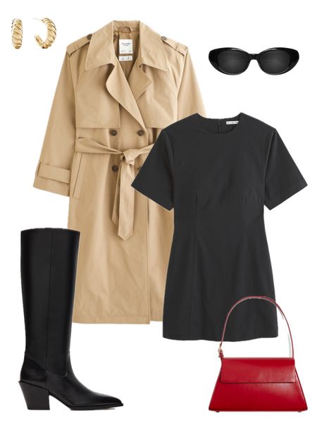 Spring outfit inspiration! Details below:

-Tan trench coat from Abercrombie 
-Black T-shirt dress from Abercrombie 
-Black knee high boots from Steve Madden
-Red shoulder bag from H&M
-Black rounded sunglasses from Celine 
-Gold dome hoop earrings from Mejuri 


#LTKSeasonal #LTKfindsunder100 #LTKstyletip