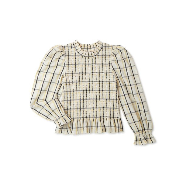 Wonder Nation Girls Smocked Plaid Woven Top, Sizes 4-18 & Plus - Walmart.com | Walmart (US)