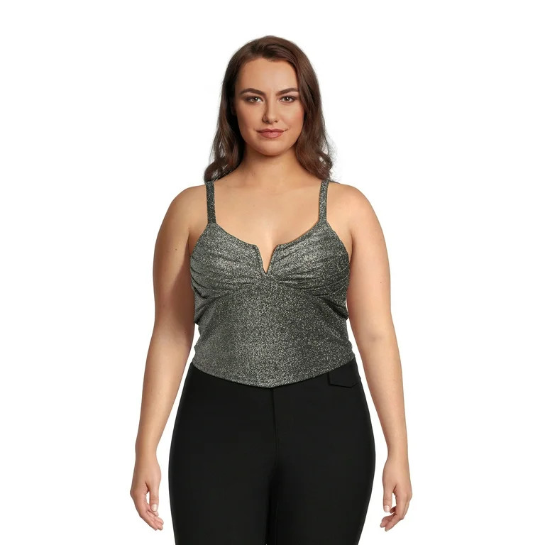 Madden NYC Junior Plus Size Metallic Pleated Cami Top - Walmart.com | Walmart (US)