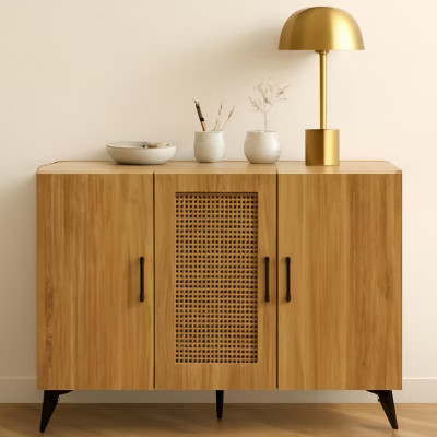 Homy Casa Sideboard Storage Cabinet with Rattan Doors and Adjustable Shelves, Natural | Target
